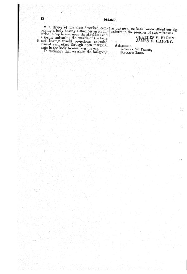 U. S. Glass Shaker Top Patent  981239-3
