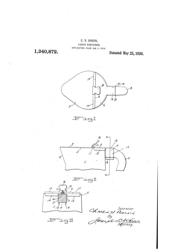 U. S. Glass Jug Top Patent 1340872-1