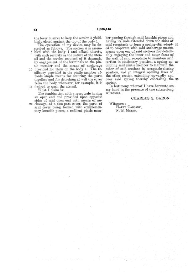 U. S. Glass Jug Top Patent 1365145-3
