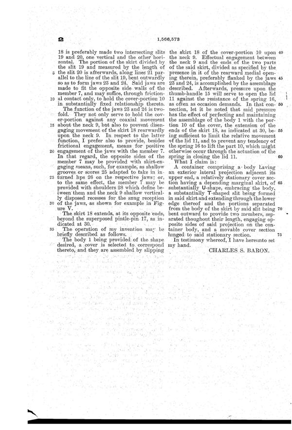 U. S. Glass Jug Top Patent 1566573-3