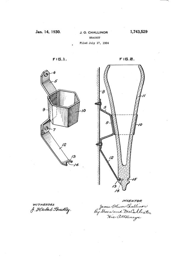 U. S. Glass #16259 Car Vase Holder Patent 1743529-1