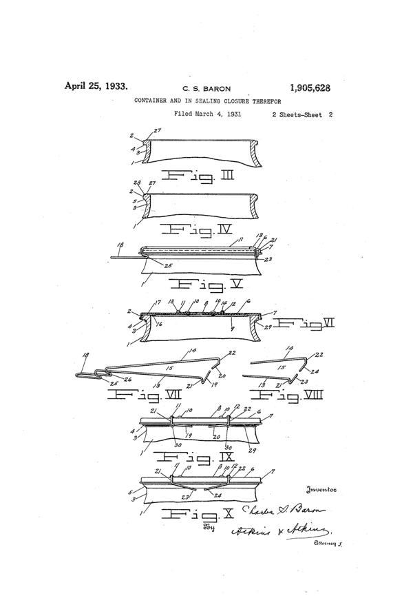 U. S. Glass Container Lid Patent 1905628-2