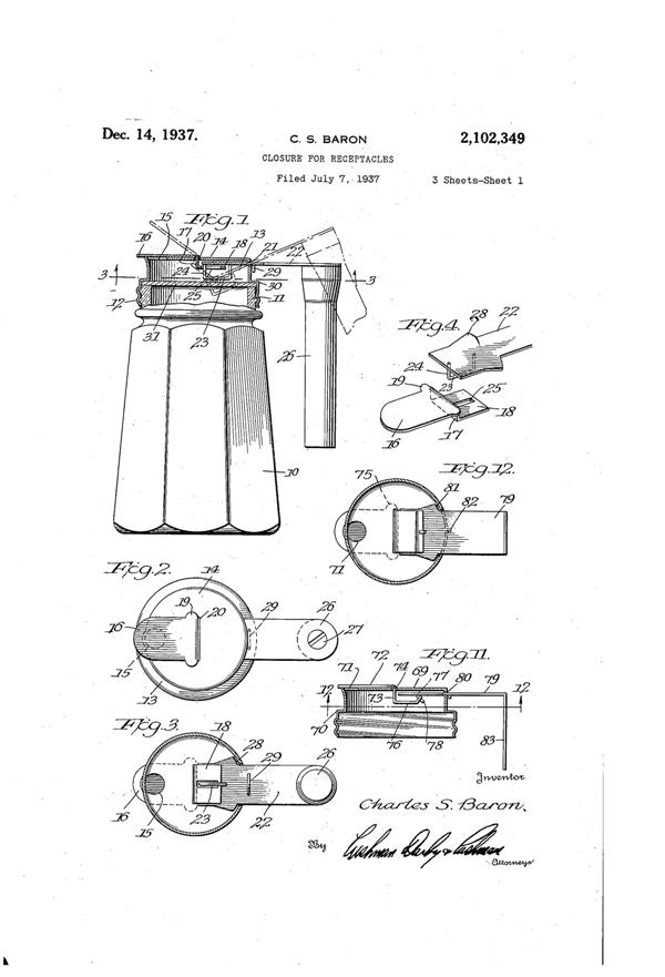 U. S. Glass Jug Top Patent 2102349-01