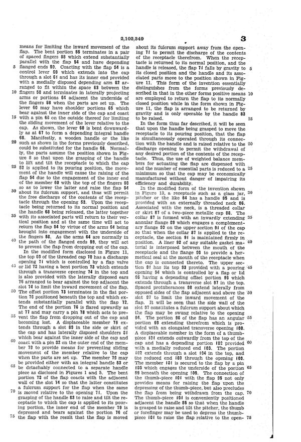 U. S. Glass Jug Top Patent 2102349-06