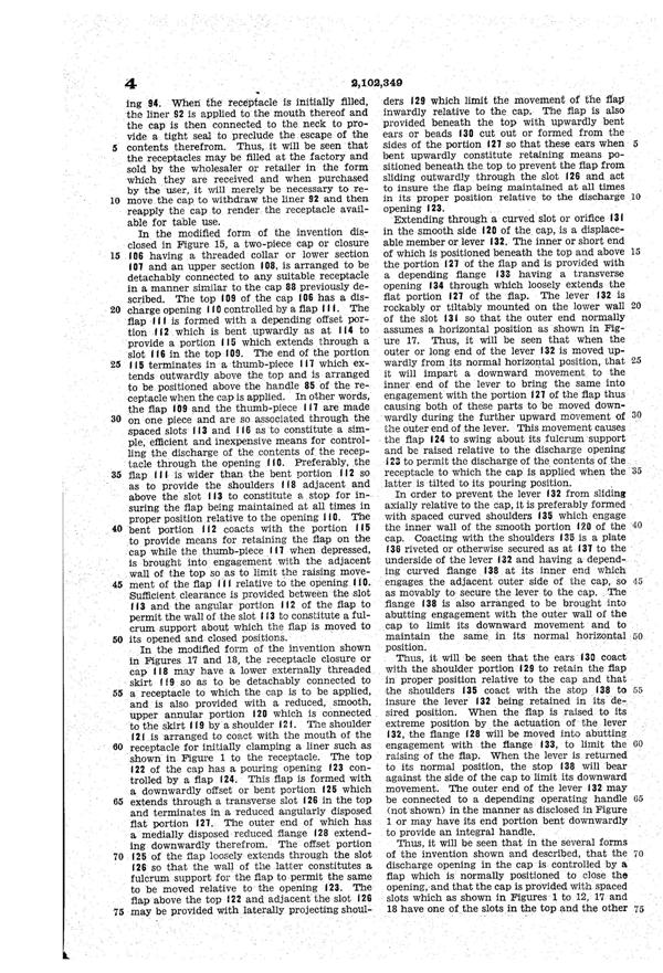 U. S. Glass Jug Top Patent 2102349-07