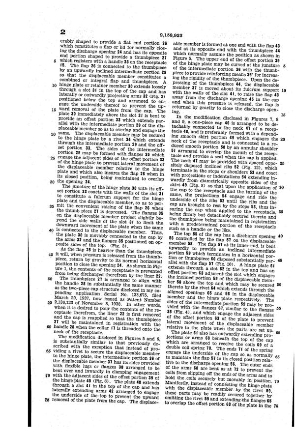 U. S. Glass Jug Top Patent 2158923-5