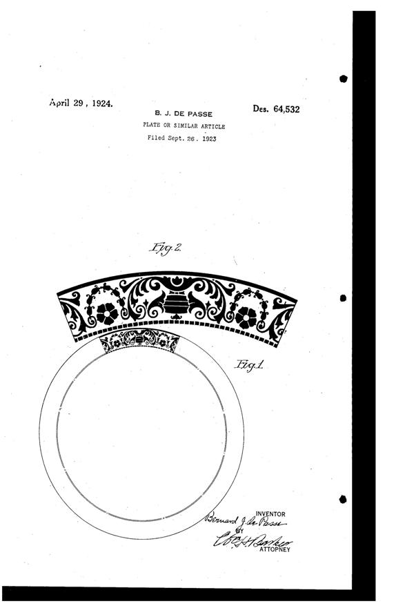 DePasse Pearsall Decoration on Plate Design Patent D 64532-1