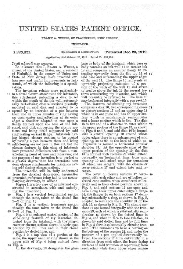 Weeks Inkstand Patent 1325821-2