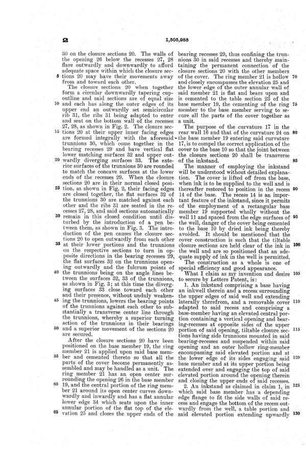 Weeks Inkstand Patent 1505985-3