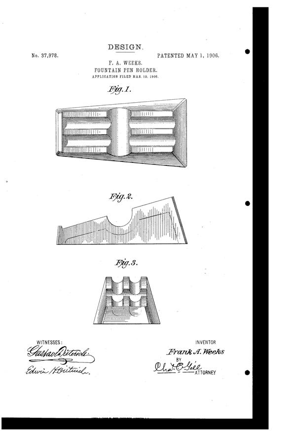 Weeks Pen Holder Design Patent D 37978-1