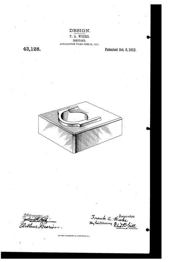 Weeks Inkstand Design Patent D 43128-1