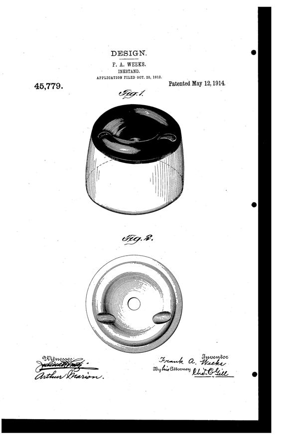 Weeks Inkstand Design Patent D 45779-1