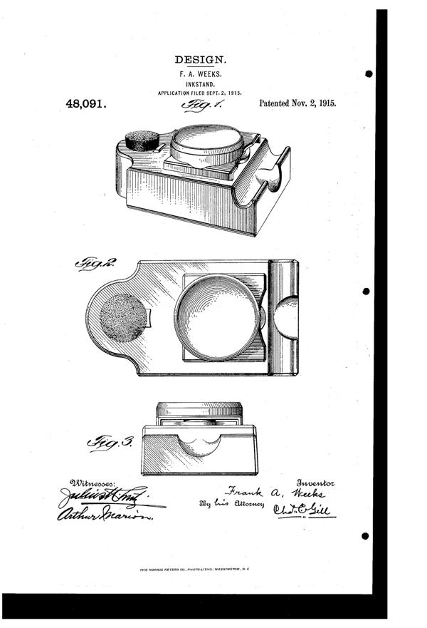 Weeks Inkstand Design Patent D 48091-1