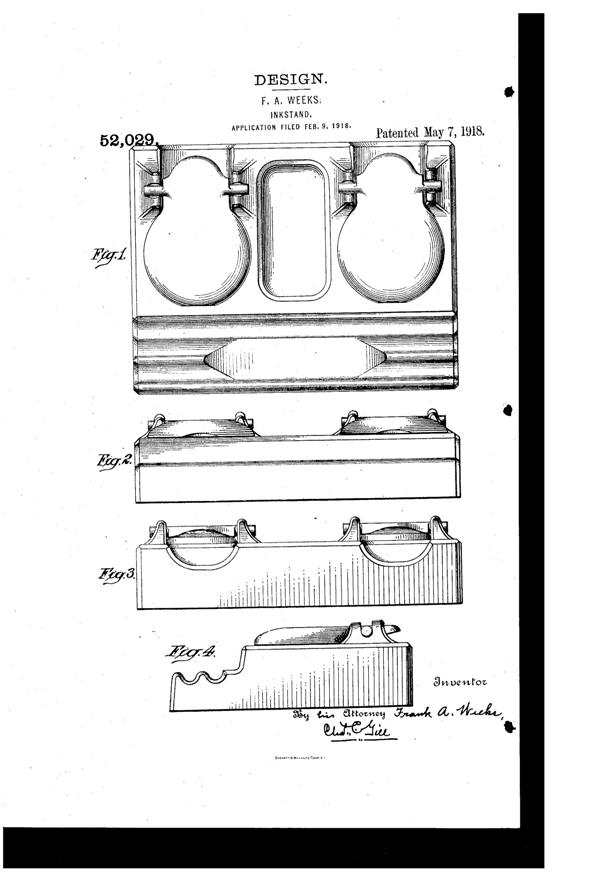 Weeks Inkstand Design Patent D 52029-1