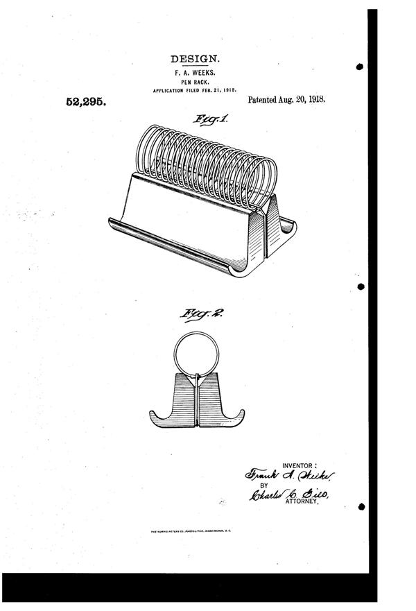 Weeks Pen Holder Design Patent D 52295-1