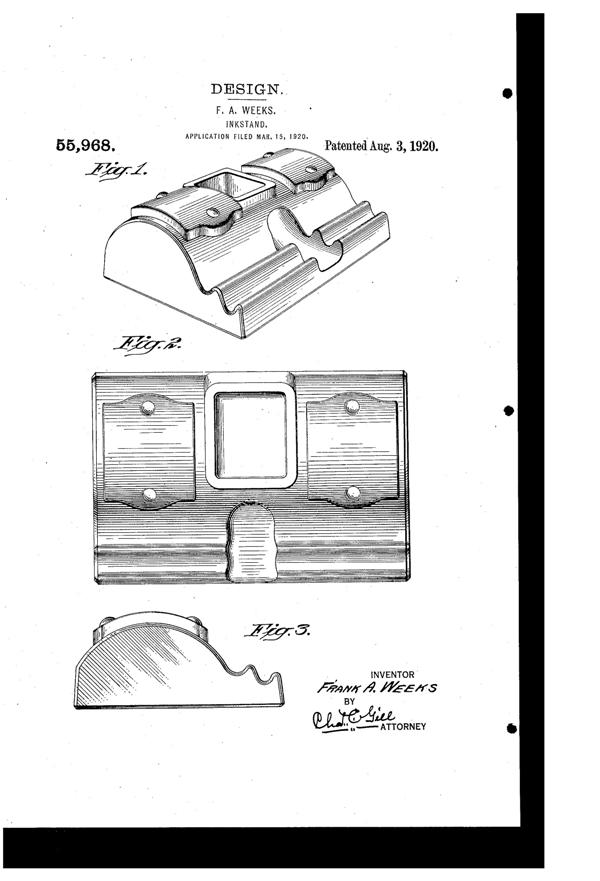 Weeks Inkstand Design Patent D 55968-1