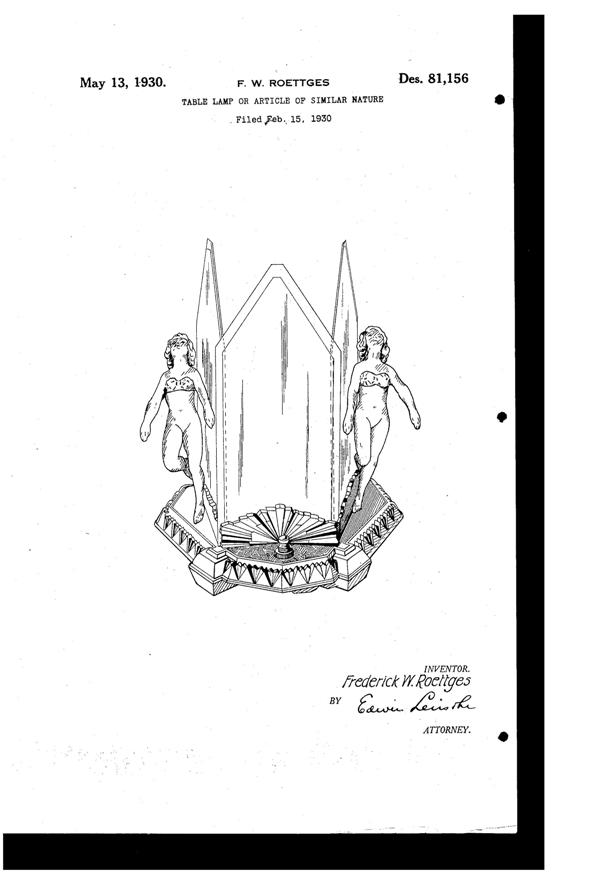Wrought Iron & Art Glass Fixture Lamp Design Patent D 81156-1