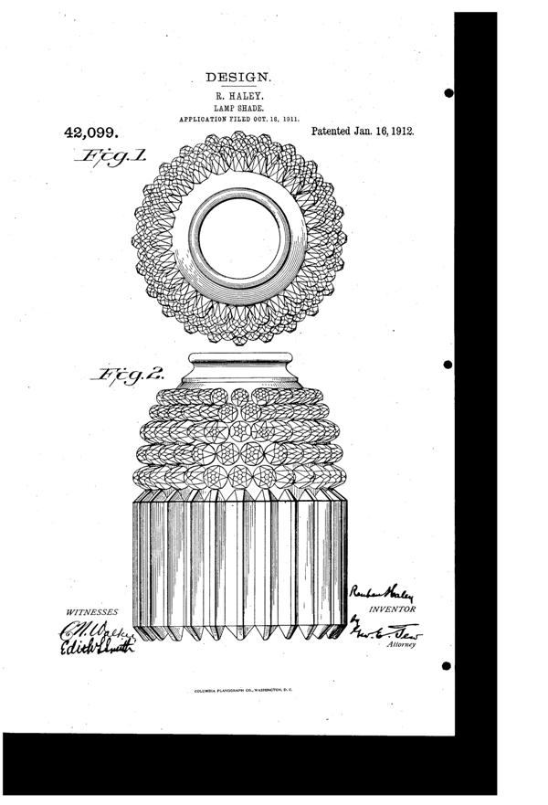 Jefferson Light Fixture Shade Design Patent D 42099-1