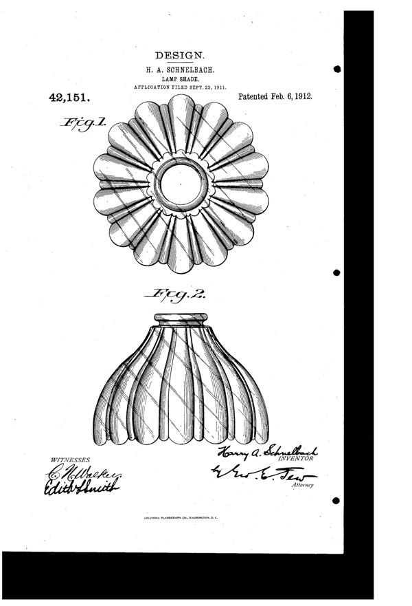 Jefferson Light Fixture Shade Design Patent D 42151-1