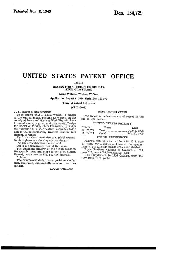 Louie Goblet Design Patent D154729-2