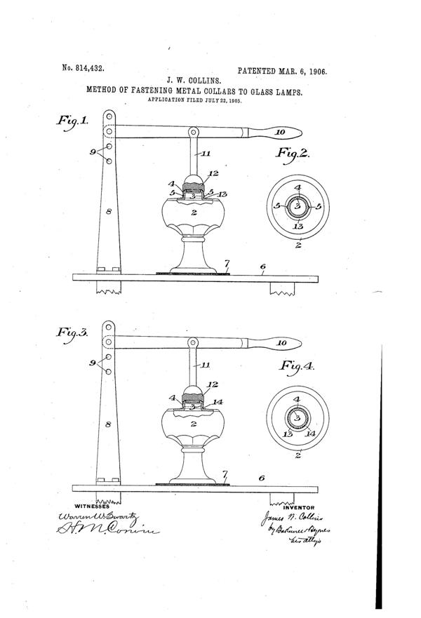 New Martinsville Method of Attaching Lamp Collars Patent  814432-1