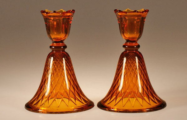 U. S. Glass #  333 Diamond Optic Candlesticks
