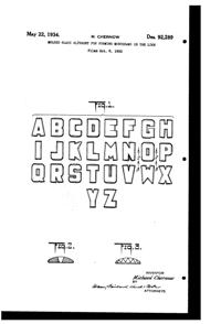 Chernow Glass Alphabet Design Patent D 92289-1