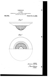 Artcraft Metal Stamping Light Fixture Design Patent D 56755-1