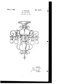 Geringer Lighting Fixture Mfg. Chandelier Design Patent D 71373-1