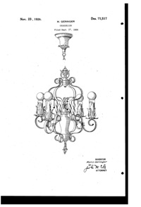 Geringer Lighting Fixture Mfg. Chandelier Design Patent D 71517-1