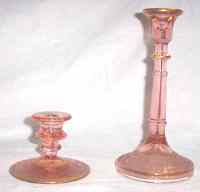 Cambridge # 628 and # 437 Candlesticks with E725 Etch