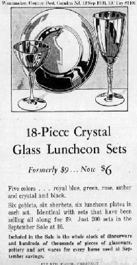 Fry #3101 18-Piece Crystal Glass Luncheon Set Advertisement