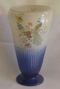 Morgantown # 1500 Vase with Peacock and Floral Decoration