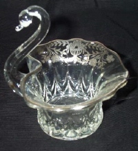New Martinsville #  45 Janice Swan Bowl with Silver Decoration