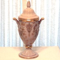Cambridge #3500/ 42 Crown Tuscan Urn w/ # 87 Gold Encrusted Rose Point Etch