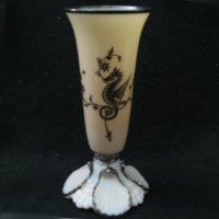 Cambridge #  49 Sea Shell Vase w/ Seahorse Overlay