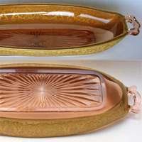 Central Two-Handled Celery Dish w/ Lotus #889 Etch Gold Band