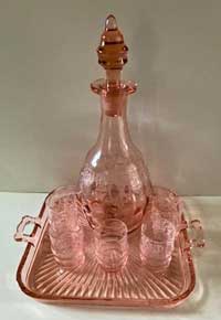 Central #1428 Decanter set with # 412 Morgan Etch