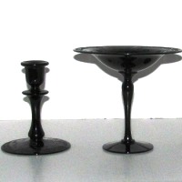 Duncan & Miller #  28 Candlesticks & Unknown Compote w/ Lotus #796 Etch
