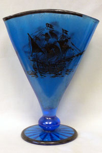 Fenton Celeste Blue Fan Vase with Sterling Overlay