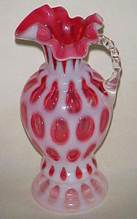 Fenton Cranberry Coin Dot Handled Vase