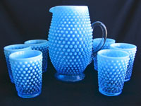 Fenton Opalescent Blue Hobnail Water Set