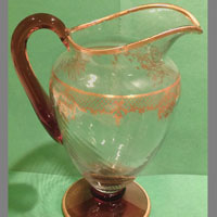 Tiffin #15003 Spiral Optic Footed Jug w/ Gold Decoration