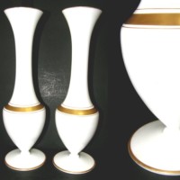 Tiffin # 9727 Opal Urn Vases w/ Gold Decoration