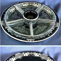 Westmoreland #1820/ 41 Seven Part Relish w/ Cutting and Silver Decoration