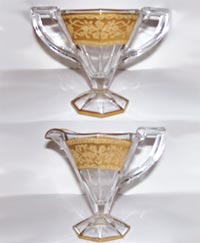 Indiana "Deco Flower" Etch on #602.5 Bowl and # 257 Creamer & Sugar