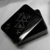 Unknown Black Glass Cigarette Box w/ Silver Decoration