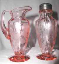 Unknown Cutting on Heisey Caswell #1001 Sugar Shaker & Pitcher