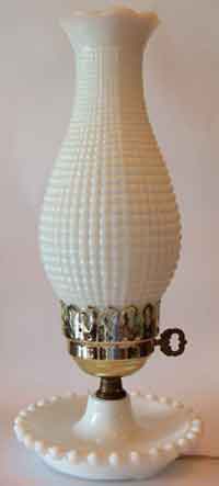 Crescent or Brooke Glass Company Hobnail Milk Glass Lamp