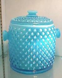 Fenton Blue Opalescent Hobnail Cookie Jar
